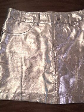 Forever 21 Metallic Silver Faux Leather Mini Skirt Sz Small Glam Y2K Futuristic